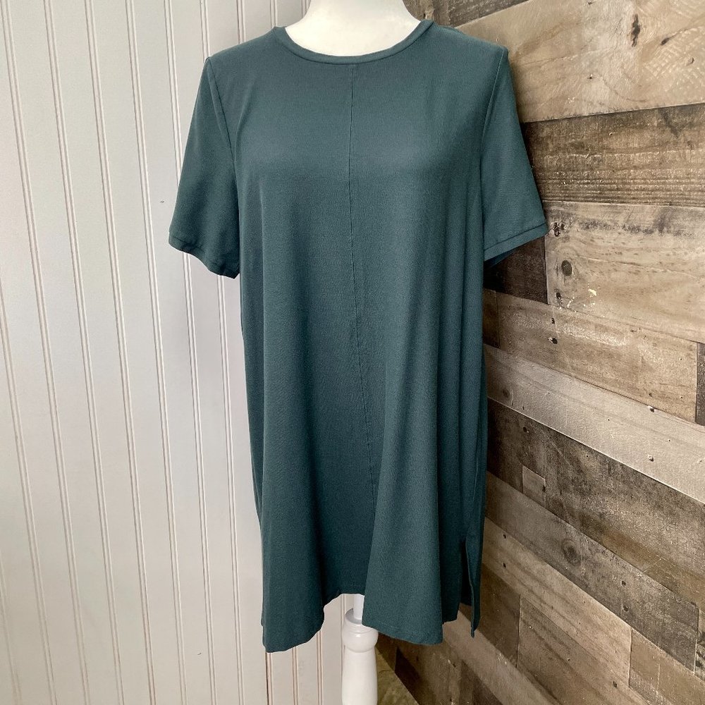 Eileen Fisher Womens Sz Large Grey-Green Viscose Jersey Round Neck Dress Tunic